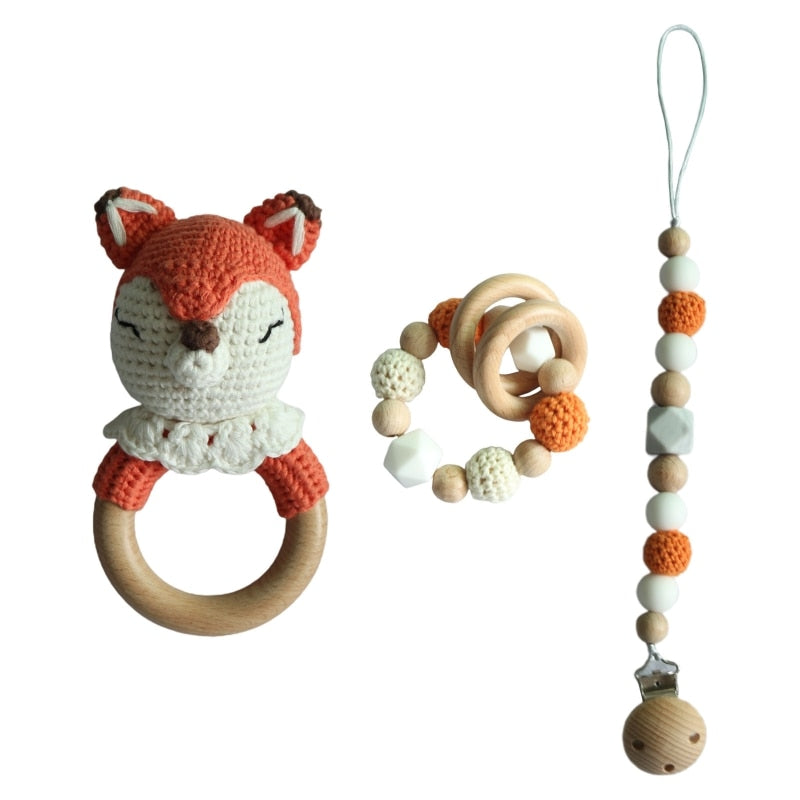 Teether Rattle With Bells Wooden Rings