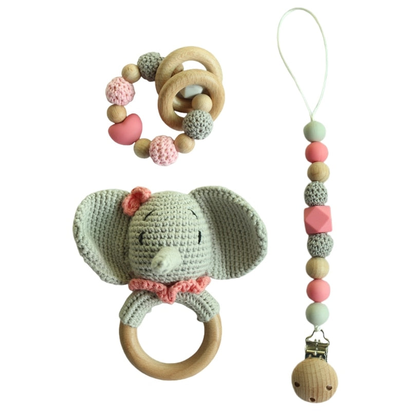 Teether Rattle With Bells Wooden Rings