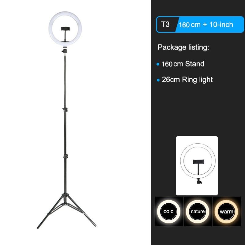 10&quot; LED Ring Light Photographic Selfie Ring Light with Stand for Youtube Makeup Video  Studio Tripod Ring Light for Smartphone