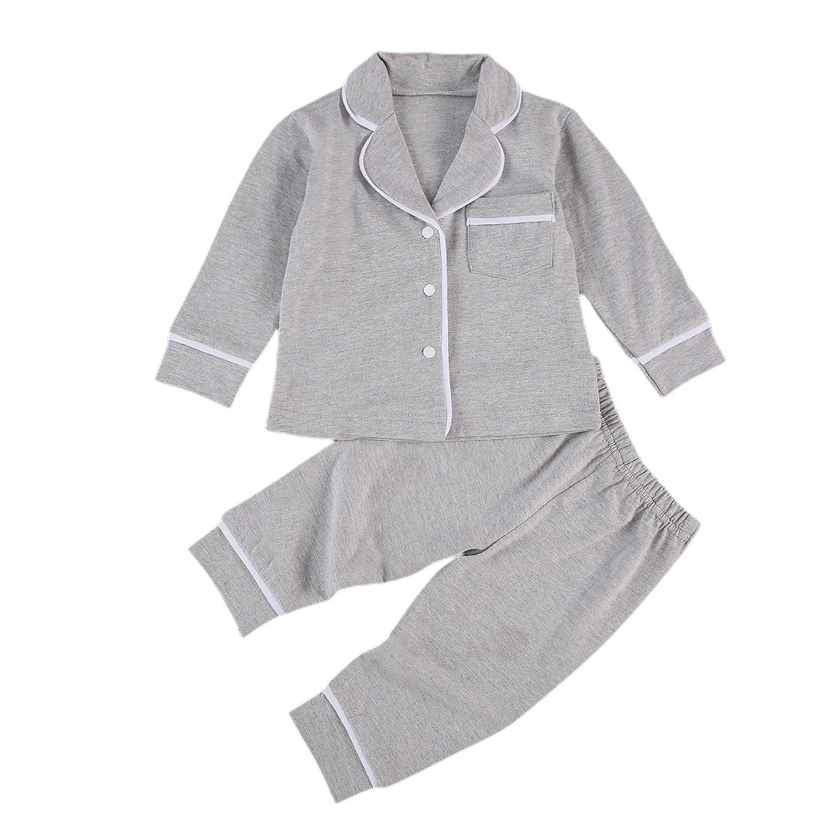 0-5Years Toddler Kids Baby Girls Boys 2Pcs 100% Cotton Pajama Sets Long Sleeve Jacket Shirt Pants Solid Sleepwear Red Gray Pink