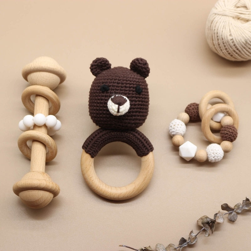 Teether Rattle With Bells Wooden Rings