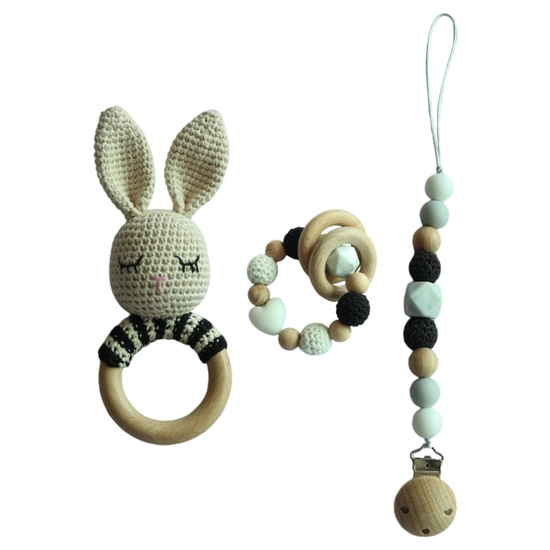 Teether Rattle With Bells Wooden Rings