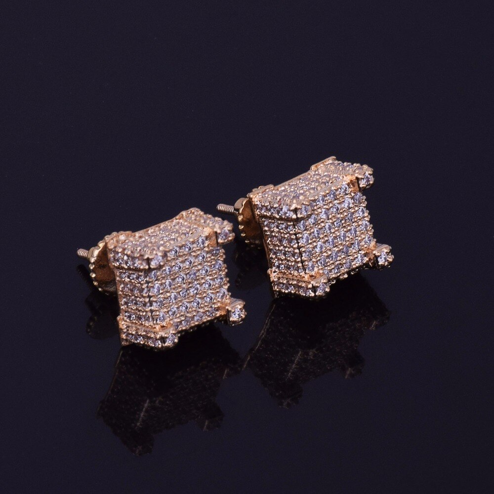 10x10mm Mens Zircon Earring Hip hop style Copper Material Iced Bling CZ Square Stud Earrings Screw-back Fashion Jewelry