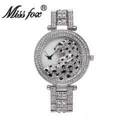 MISSFOX Women Quartz Watch Fashion Bling Casual Ladies Watch Female Quartz Gold Watch Crystal Diamond Leopard For Women Clock