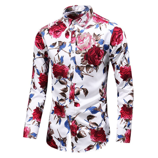 Autumn Men Slim Floral Shirt