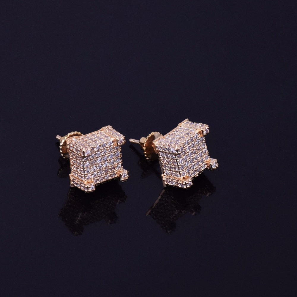 10x10mm Mens Zircon Earring Hip hop style Copper Material Iced Bling CZ Square Stud Earrings Screw-back Fashion Jewelry