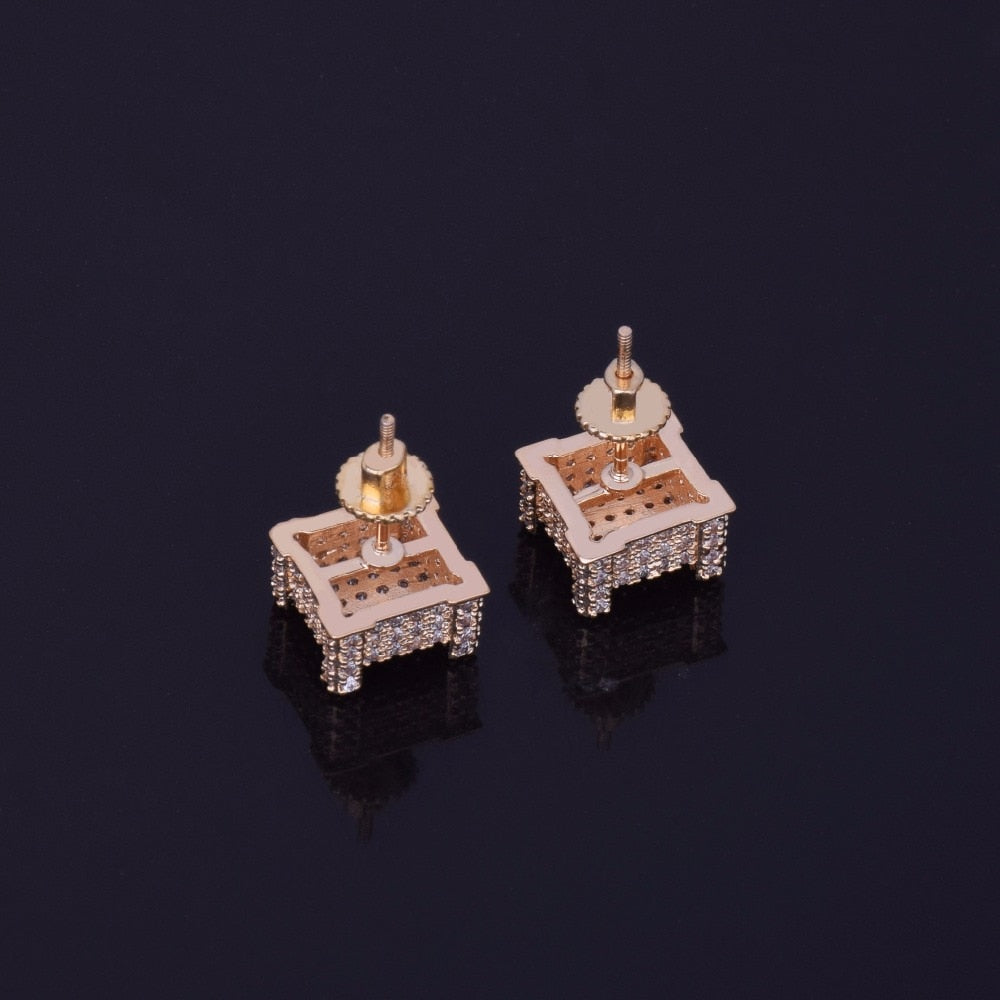 10x10mm Mens Zircon Earring Hip hop style Copper Material Iced Bling CZ Square Stud Earrings Screw-back Fashion Jewelry