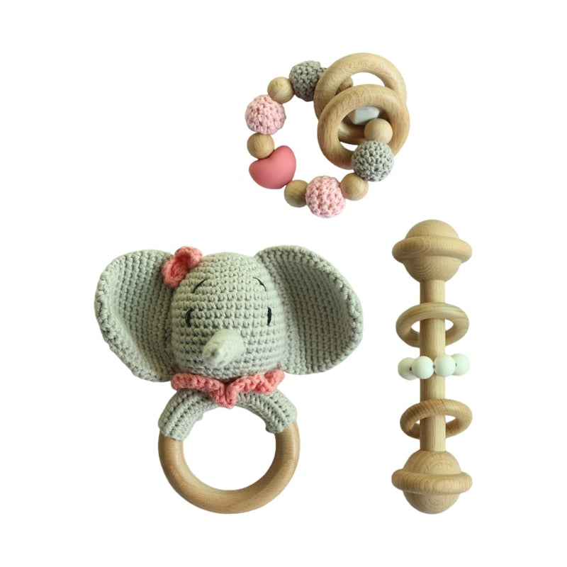 Teether Rattle With Bells Wooden Rings