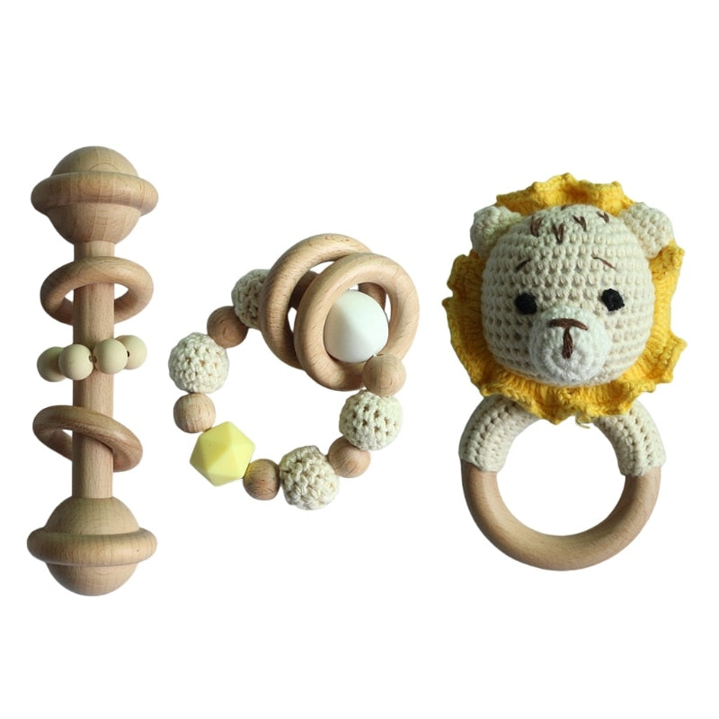 Teether Rattle With Bells Wooden Rings