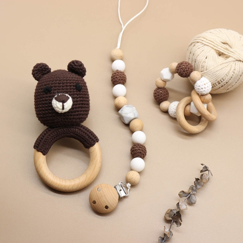 Teether Rattle With Bells Wooden Rings