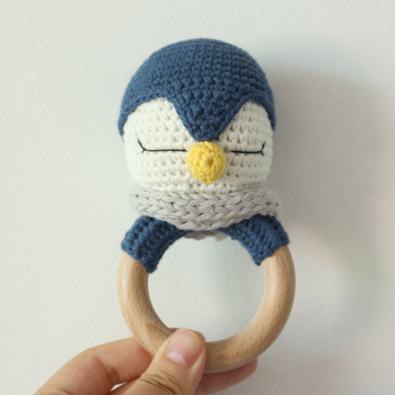 Teether Rattle With Bells Wooden Rings