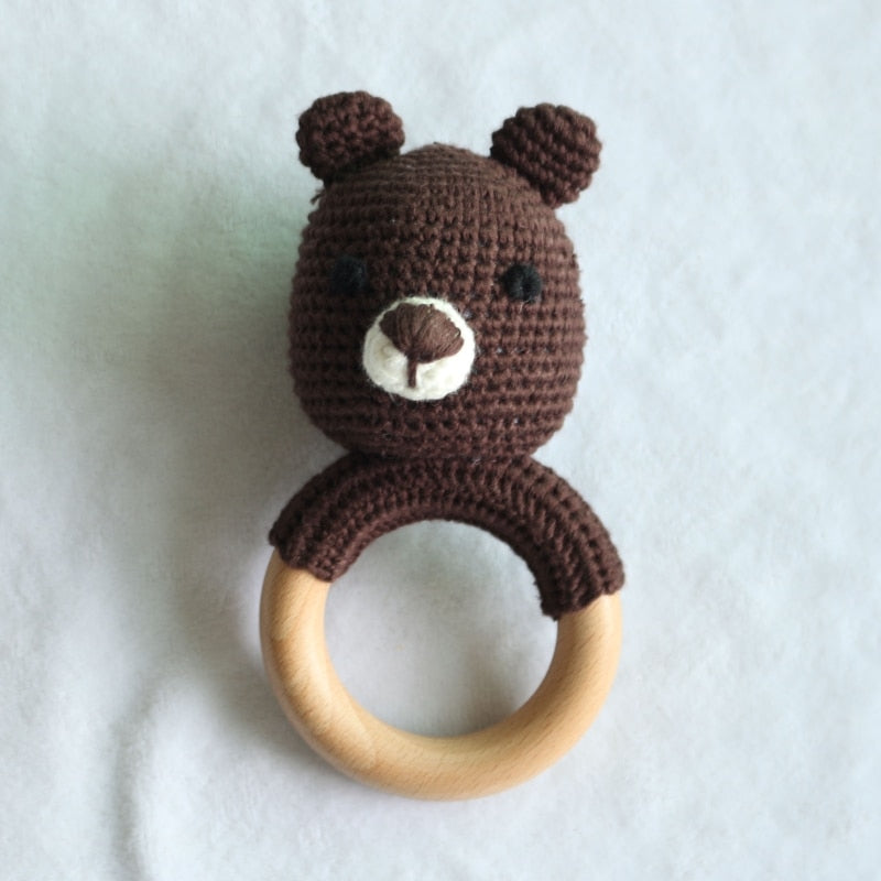 Teether Rattle With Bells Wooden Rings