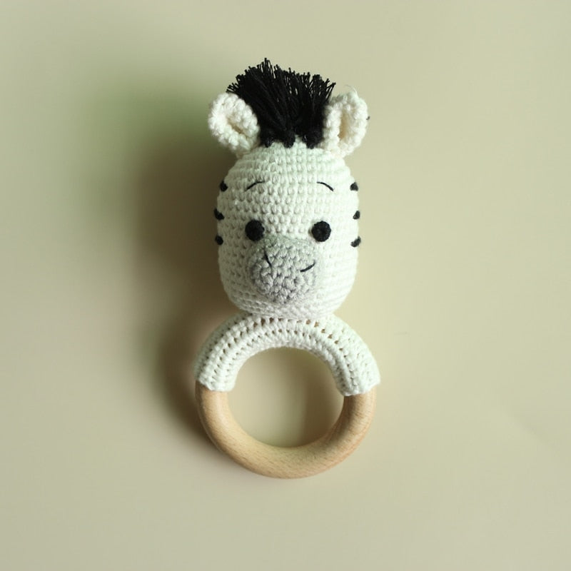 Teether Rattle With Bells Wooden Rings