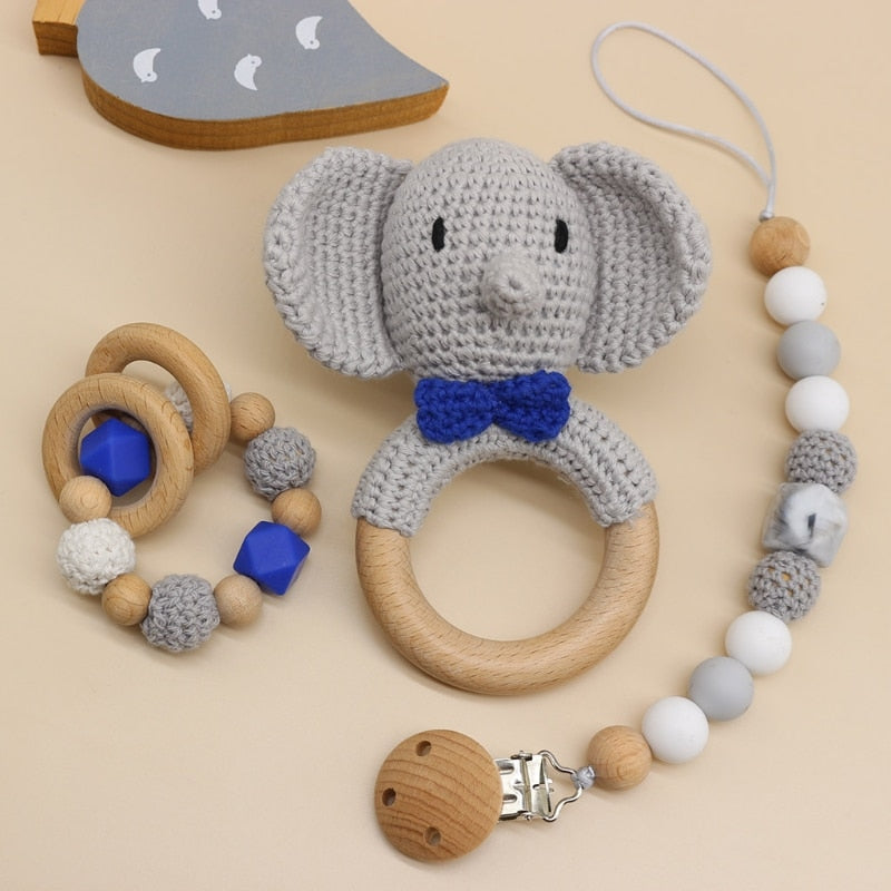 Teether Rattle With Bells Wooden Rings