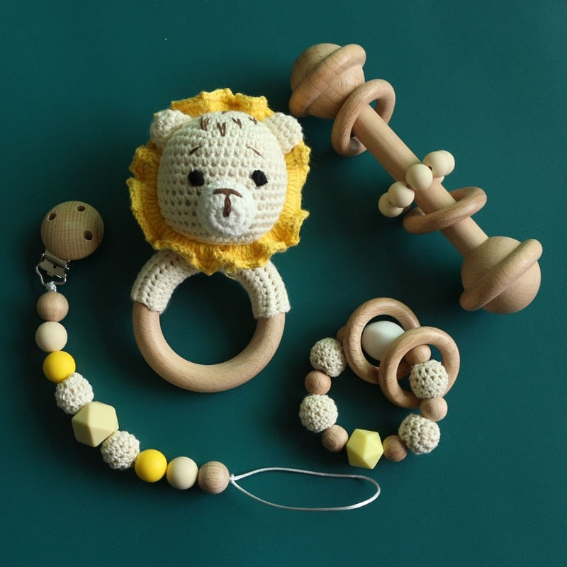 Teether Rattle With Bells Wooden Rings