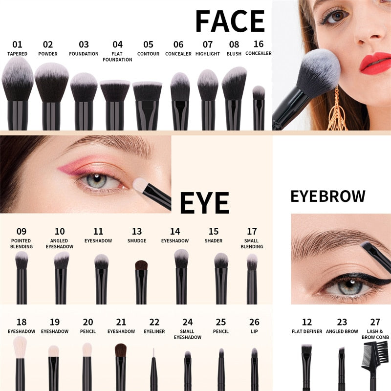 DUcare Black makeup brush Professional Makeup Eyeshadow Foundation Powder Soft Synthetic Hair Makeup Brushes brochas maquillaje