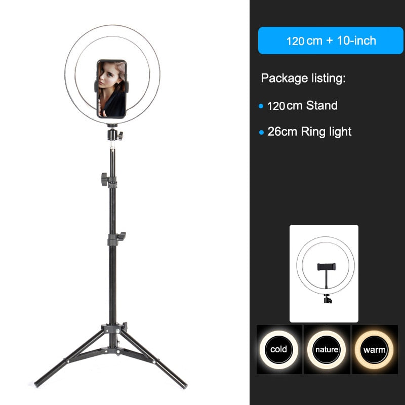 10&quot; LED Ring Light Photographic Selfie Ring Light with Stand for Youtube Makeup Video  Studio Tripod Ring Light for Smartphone