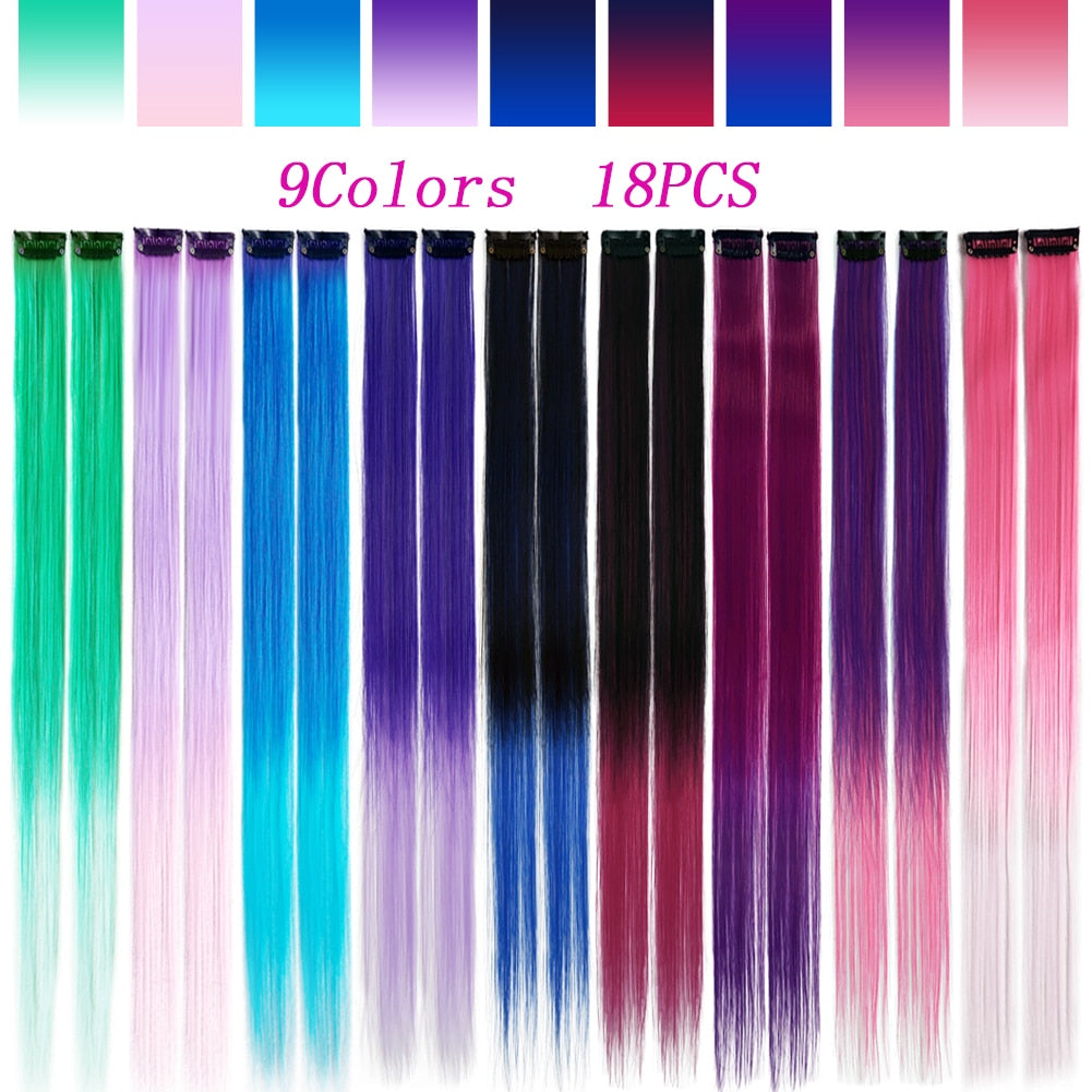 18 Colored Synthetic Ombre Clip In Hair