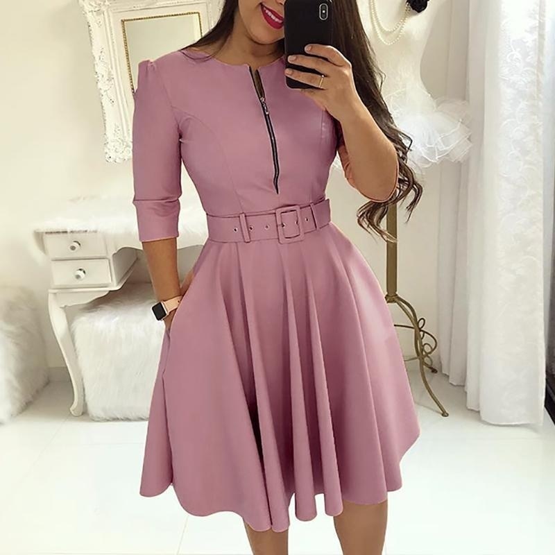 Elegant Women Solid Half Sleeve Party Dress