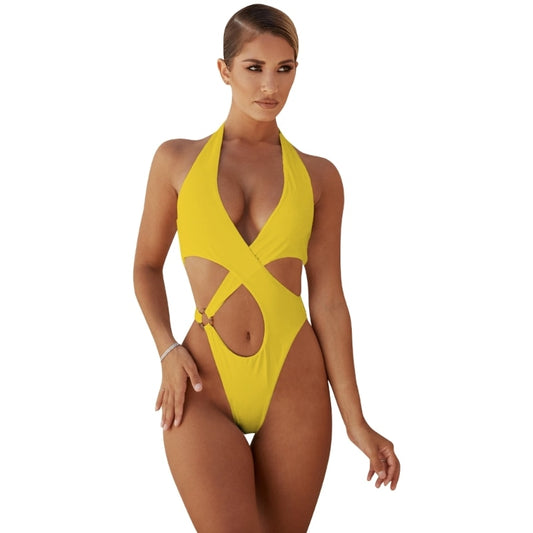 One-Piece Swimsuit for Women Sexy Cut-out Swimwear Halter Bikinis Cross-Front Bathing Suit Hollow Backless Swimwear Brazilian