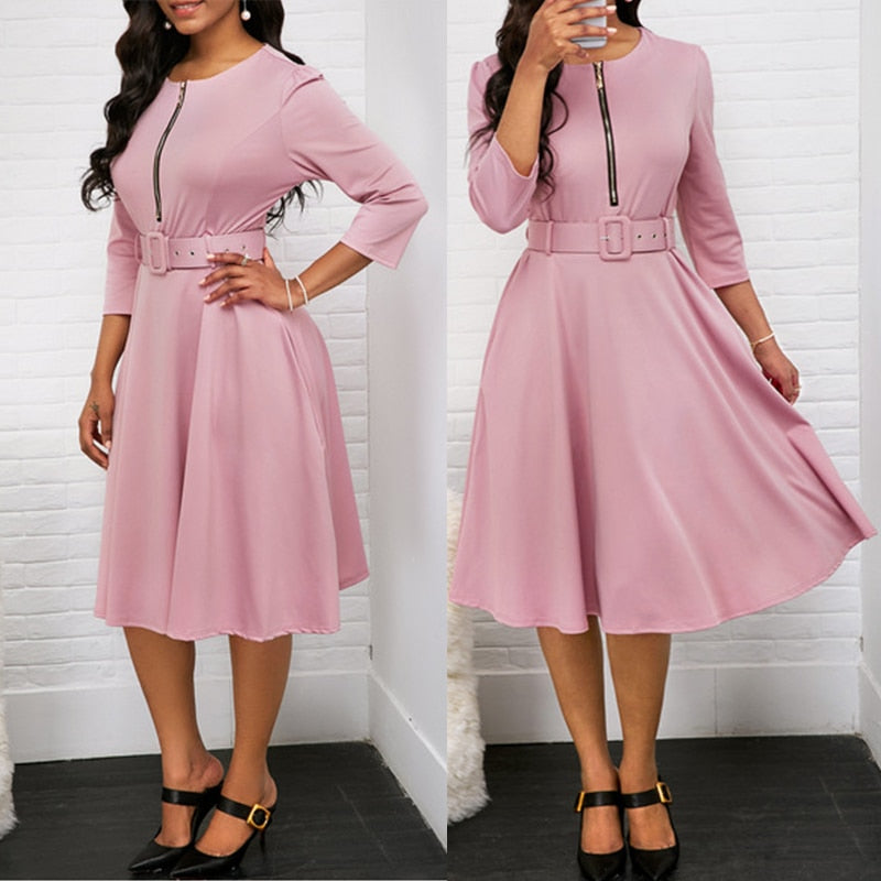 Elegant Women Solid Half Sleeve Party Dress