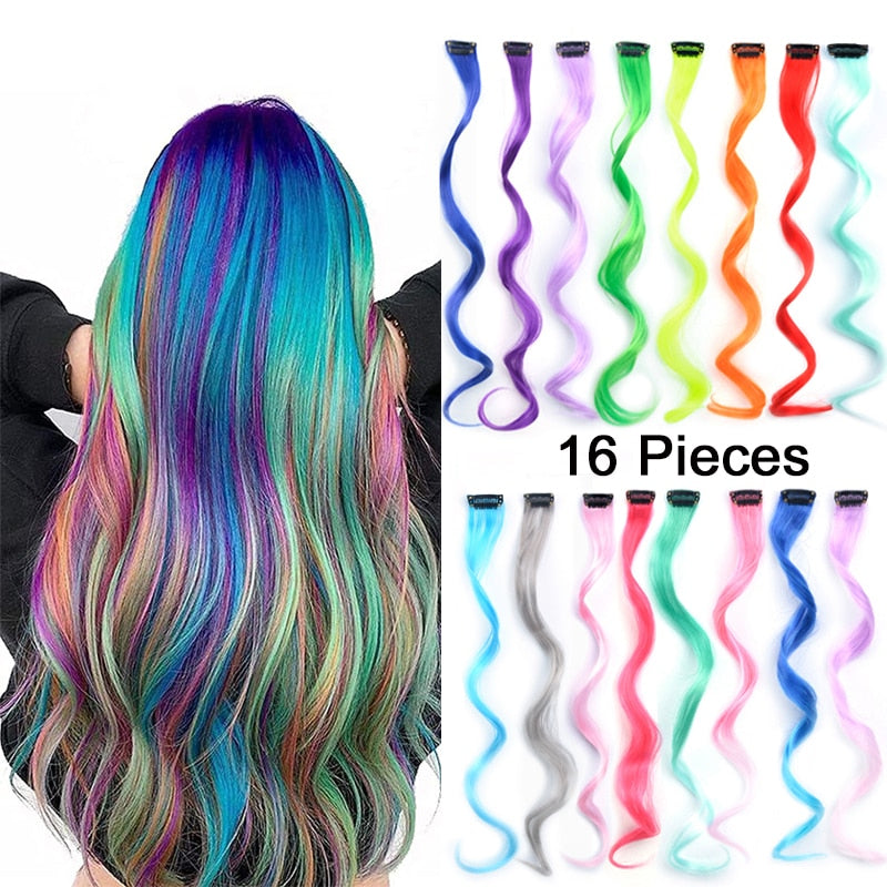 18 Colored Synthetic Ombre Clip In Hair