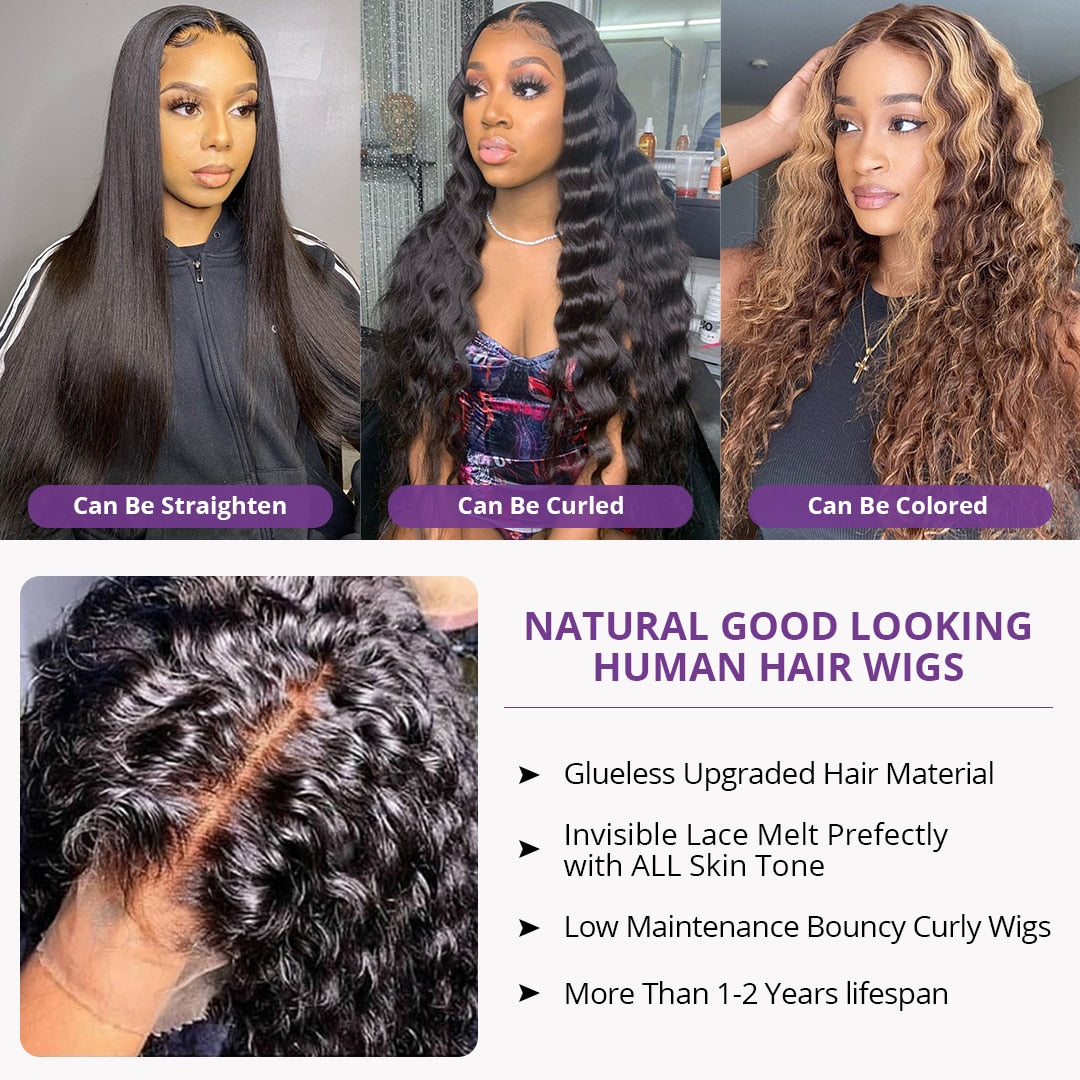 13x4 Kinky Curly Lace Front Human Hair Wigs For Black Women Brazilian Transparent Lace Frontal Wig Lace Deep Wave Water Wave