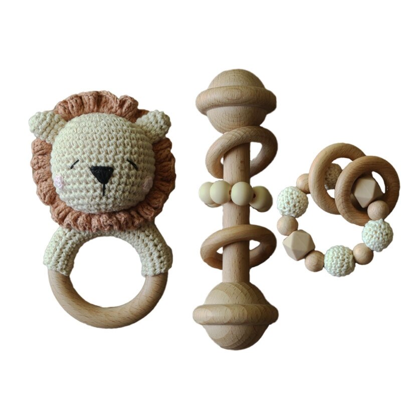 Teether Rattle With Bells Wooden Rings