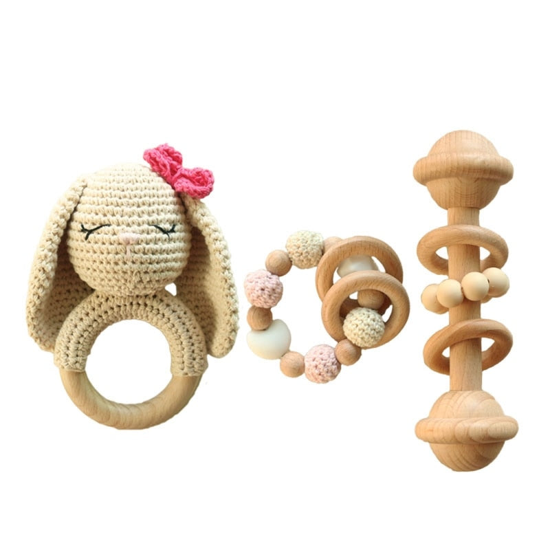 Teether Rattle With Bells Wooden Rings