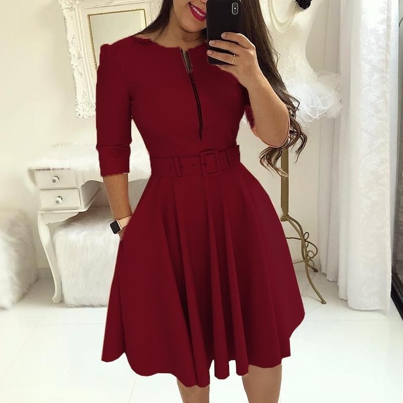 Elegant Women Solid Half Sleeve Party Dress