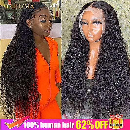 13x4 Curly Human Hair Wig Kinky Curly Lace Front Wigs For Women Transparent Lace Frontal Human Hair Wigs Deep Wave Frontal Wig