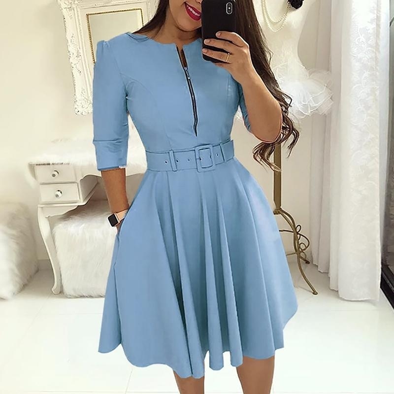 Elegant Women Solid Half Sleeve Party Dress