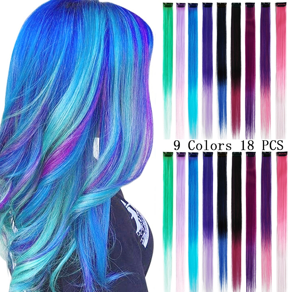 18 Colored Synthetic Ombre Clip In Hair